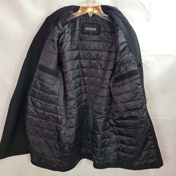 Guess Women's (M) Black Wool Blend Double Breasted Quilt Lined Mid-Length Coat - Picture 7 of 10